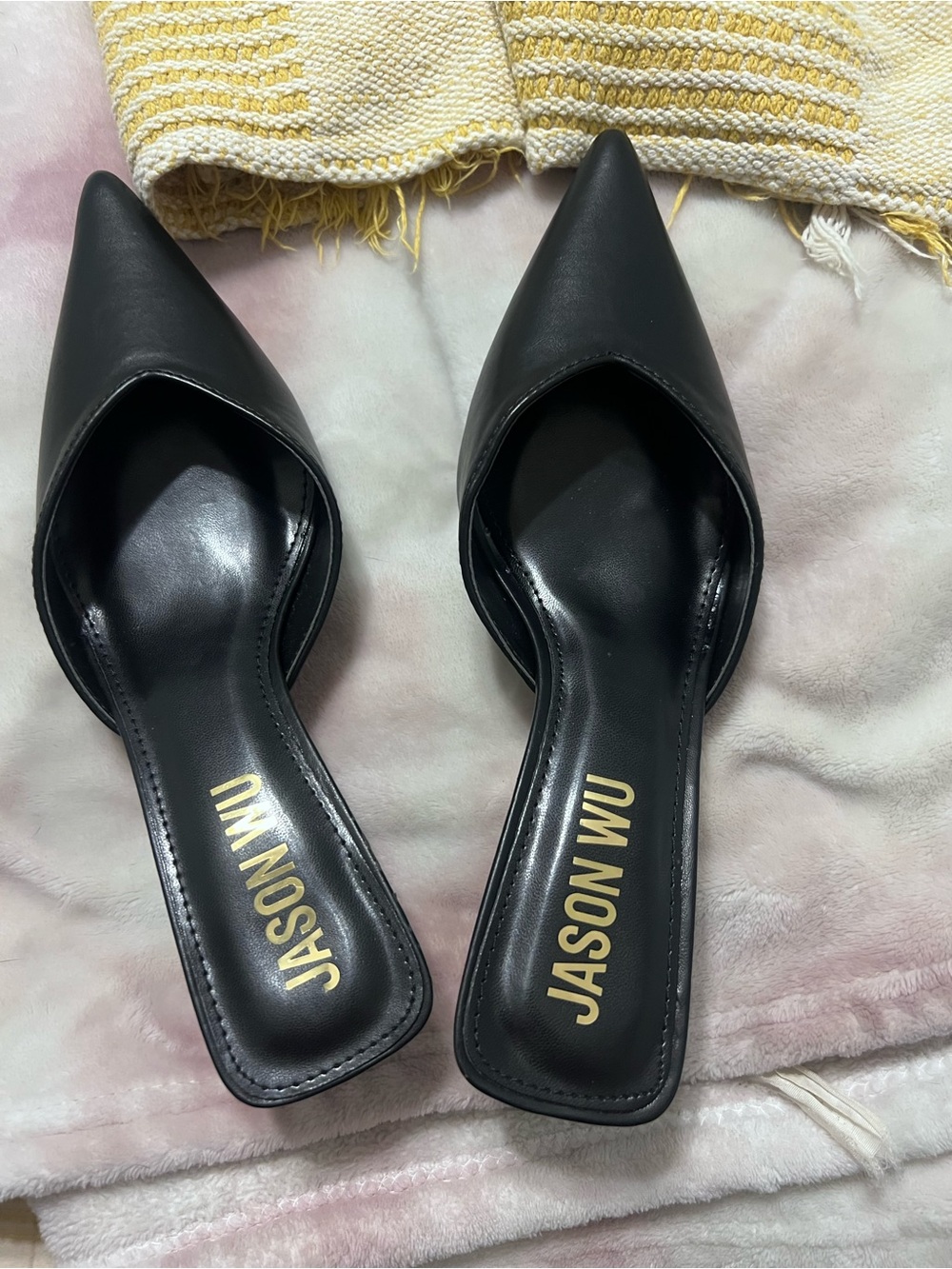 Jason Wu Black Pointed Leather D'Orsay Mule Slip-On